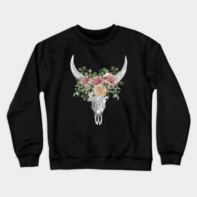 Cow skull floral 24 Crewneck Sweatshirt by Collagedream